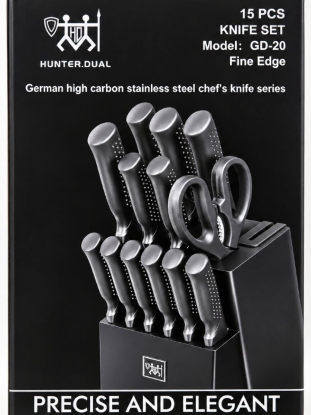 Hunter.Dual 15-Piece German High Carbon Stainless Steel Knife Set with Block – M